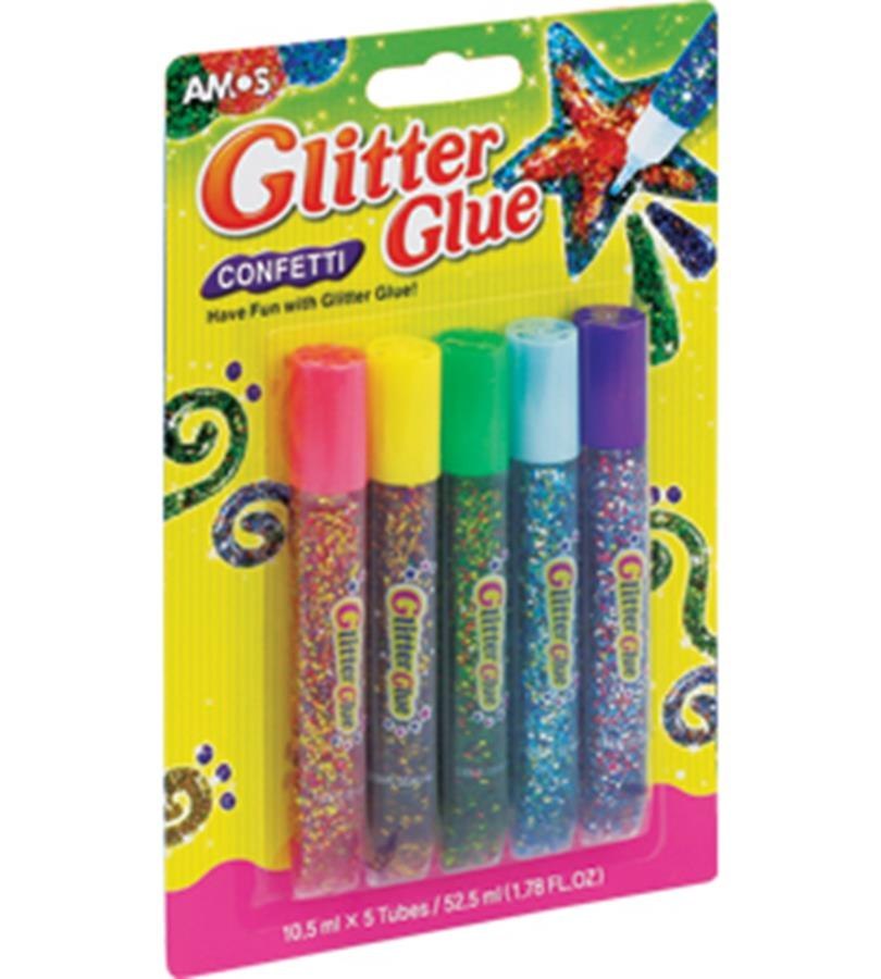 GLITTER GLUE CONFETTI ADHESIVO 5 COLORES 10,5 ML AMOS GCF10B5